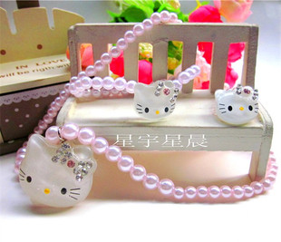  超低价！韩国儿童发饰品 可爱hellokitty 项链+手链+戒指套 带钻