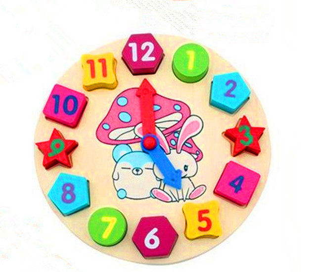 益智时钟 儿童木质玩具幼儿园宝宝认识 颜色形状数字积木 1-3-5岁