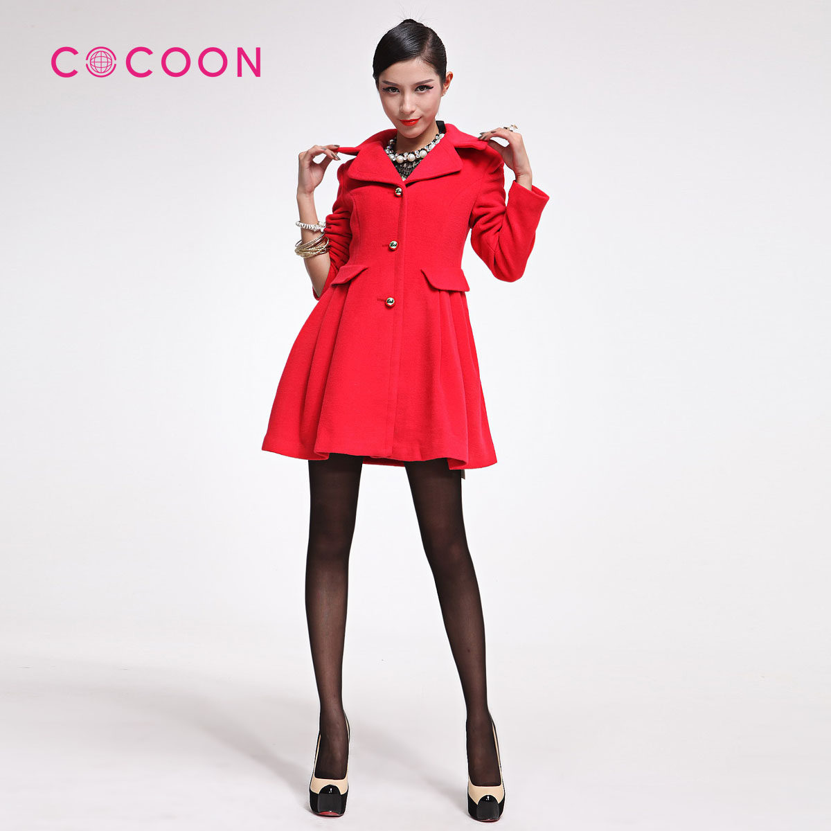 COCOON可可尼2012新品优雅羊绒翻领大衣外套714112003