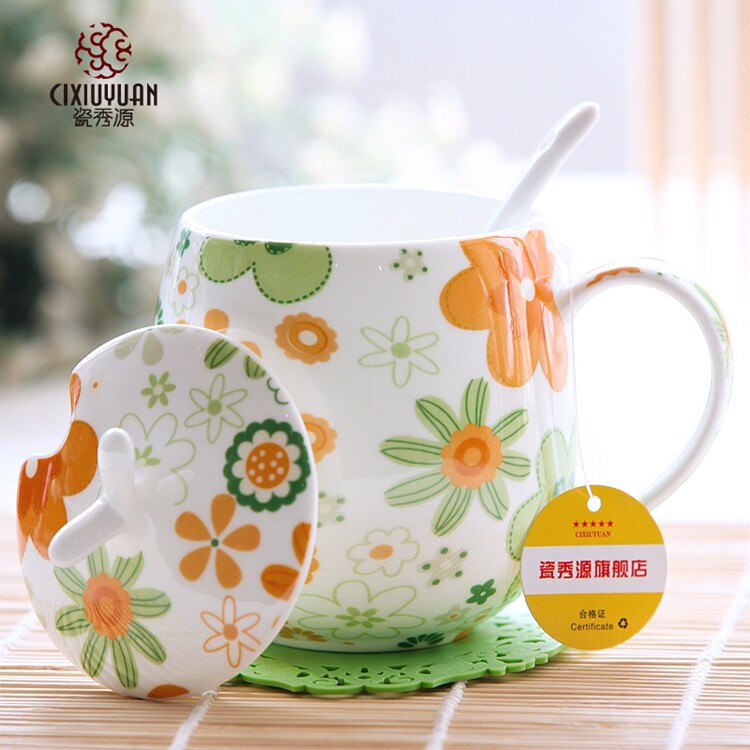 杯子陶瓷水杯可爱创意 情侣骨瓷杯马克杯带盖 陶瓷杯咖啡杯牛奶杯