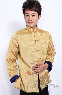 男士丝绸双面穿唐装中装上衣 提花双鱼丝面料