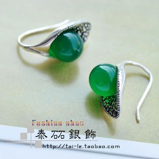  泰国手工饰品925纯银耳环镶嵌玛瑙泰银耳环宫廷复古女款耳坠
