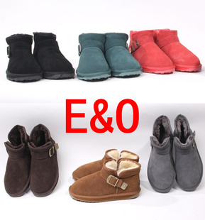  热卖专柜正品EO e&o雪地靴 全牛皮情侣男女靴子低筒搭扣保暖短靴