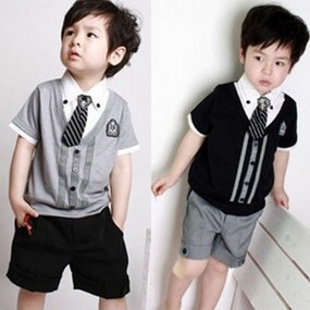  新品特价! 夏韩版童装 男童学院风英伦假三件套装 儿童套装夏