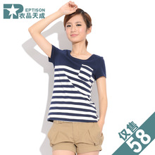 衣品天成 2012夏季新款女装<span class=H>打底</span>t恤 韩版拼接条纹短袖T恤 T083