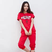 优品伊一加大码女装 胖MM夏装 休闲特大码套装 短袖 天使翅膀印花