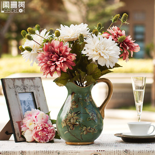  阑珊树-秋色大丽花 高档装饰品绢花 西番莲假花 天竺牡丹仿真花
