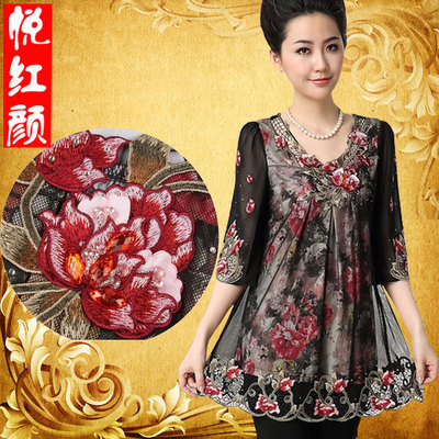 中老年女装夏装短袖妈妈装夏新胖妈妈加肥加大