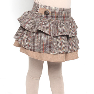  童装 女童 秋装 新款儿童羊毛品质格子半身短裙公主裙蛋糕裙