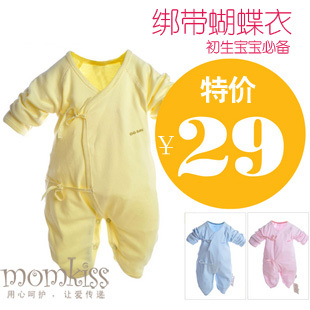  初生婴儿连体衣蝴蝶衣春秋原单新生儿用品哈衣服装和尚服宝宝春装