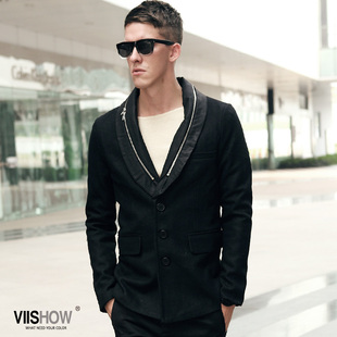 Male leisure suit male European personality to spell leather zipper wild wind fashion suit suits skinny suit