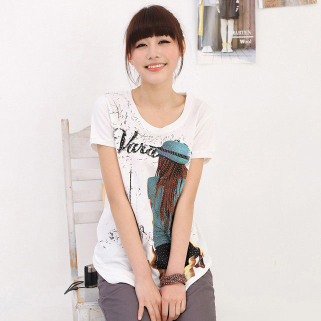 人云皇品2012夏装新款上衣女装订珠女士修身时尚潮流短袖t恤 女款