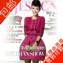 针织甜美长袖连衣裙 2011秋冬装新款明星同款欧美女装收腰礼服