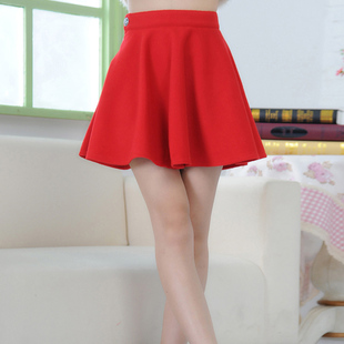  韩版冬短裙 半身裙高腰裙a字裙 百褶短裙 毛呢红色短裙 冬季