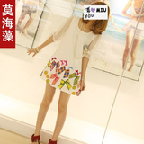 莫海藻2012新款夏装韩版女装雪纺蝴蝶结中袖雪纺修身连衣