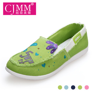  包邮手绘鞋帆布鞋 女 韩版潮一脚蹬懒人鞋女式休闲单鞋学生鞋布鞋