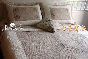  [白色莫奈]新年特惠*英伦风情密绗拼布绗缝被三件套床盖