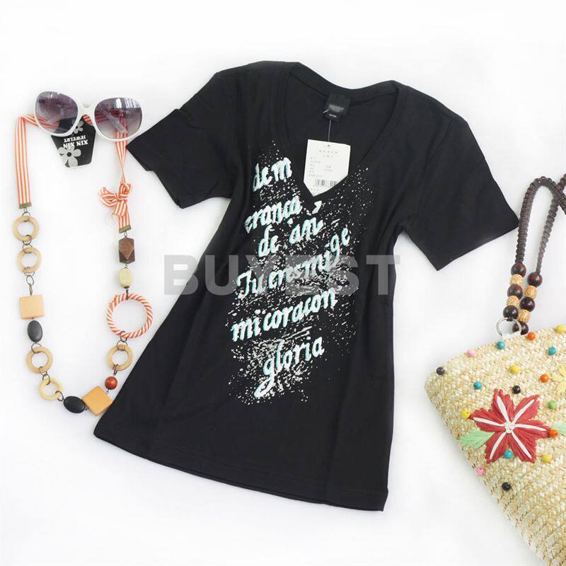 [<span class=H>ON</span><span class=H>LY</span> SZ]2011夏装特价清仓 V字领烫金英文字母短袖T恤女装正品