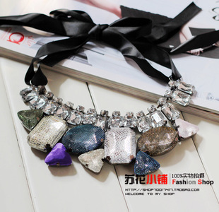  谢娜同款欧美复古饰品大宝石夸张项圈短项链毛衣链假领子项链1013