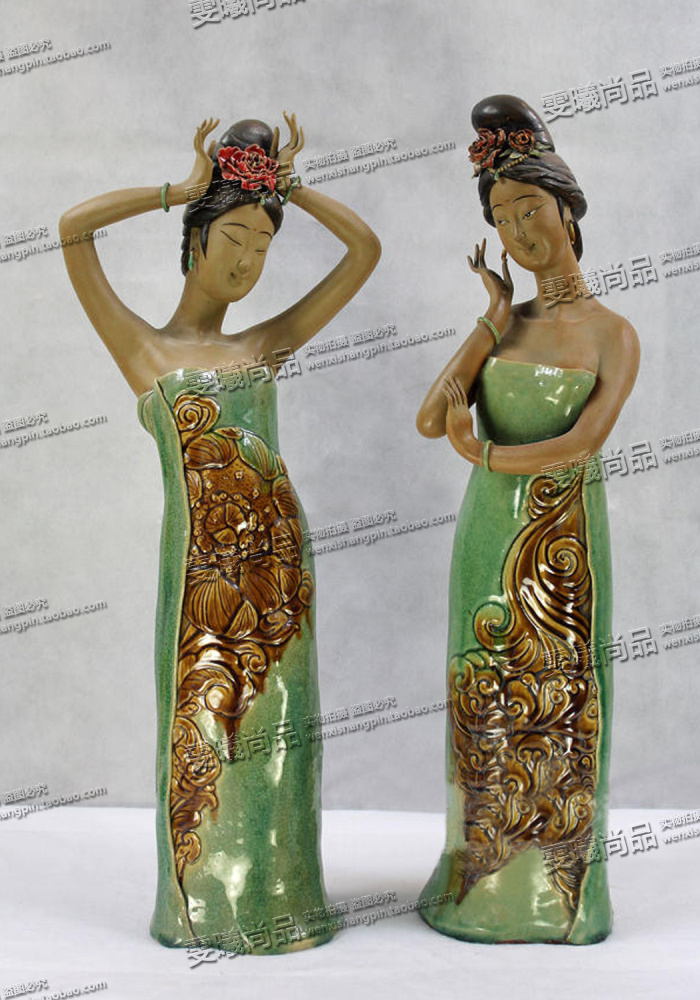 中式家居 陶瓷雕塑 人物摆件 金风唐韵侍女 手工