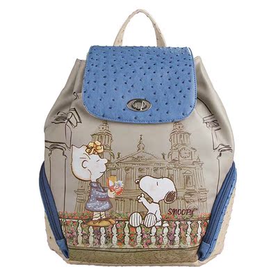 品牌女包SNOOPY史努比 驼鸟纹糖果色双肩包女包7031S