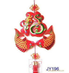  过年装饰创意礼品大号彩色龙凤福字吊双鱼单面刺绣民族风中国结