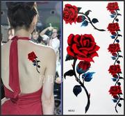 女防水纹身贴纸 红玫瑰贴背腰臂 彩绘身体 纹身韩国贴纸 满就送