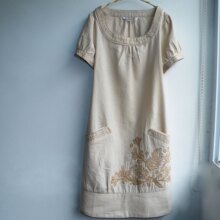 限时买就返5元 江南布衣2010清仓胖加大码显瘦刺绣花亚麻连衣裙子