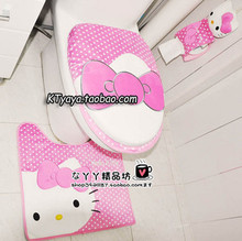 Hello Kitty 大蝴蝶结毛绒马桶套马桶盖内圈 脚垫 纸卷抽 四件套