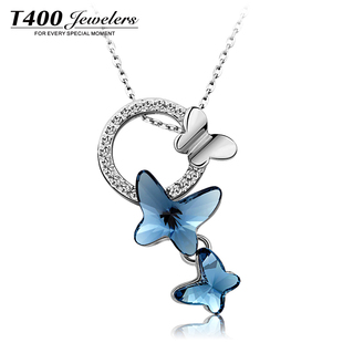  T400 采用施华洛世奇元素水晶项链 女 韩国饰品生日礼品 彩蝶追梦