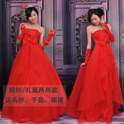 2014韩版高腰婚纱礼服新娘，长款敬酒服红色婚纱，孕妇可用绑带款