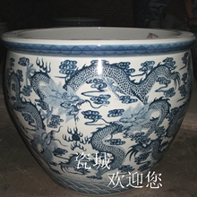 景德镇陶瓷鱼缸万件特大号仿古纯手绘画九龙图特价促销风水摆设
