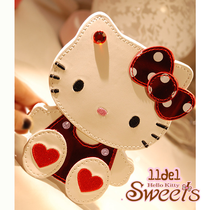 2011HelloKitty超人气红爱心随身化妆镜子 送礼自用佳品配盒子小