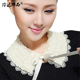  伶达饰品 衬衣领子手工珍珠蕾丝花朵甜美娃娃圆领假领子项链短款