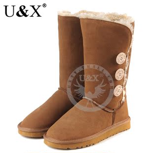 2012冬 UX正品 1873高筒长靴 头层牛皮耐磨底 雪地靴女 清仓