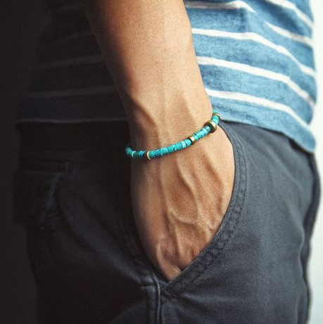 JHDE男士潮牌绿松石时尚手链 情侣简约古铜手