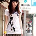 as安都10春装街头女王范儿印粗花植绒短袖T恤001207