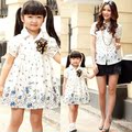 母女装夏装 衬衫2011新款蓝天麦子韩版亲子装短袖 母女装连衣裙
