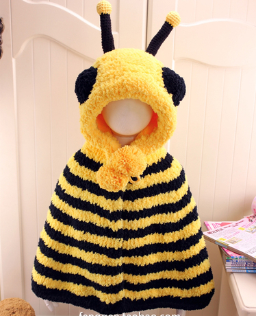 宝宝斗篷 蜜蜂披风材料包 绒绒线 棒针钩针编织