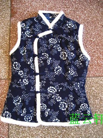 钻石信誉-蓝印花布<em>女式棉背心</em>中式唐装<em>棉马甲</em>