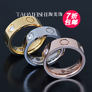  包邮 玫瑰金彩金LOVE镶钻 男女款情侣食指戒指/指环 韩版潮人饰品