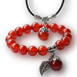  千寻雨 送吊坠 正品天然红玛瑙藏银手链 水晶手链 旺运