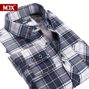  MJX 男装长袖衬衫男加绒加厚保暖衬衣男士衬衫商务休闲