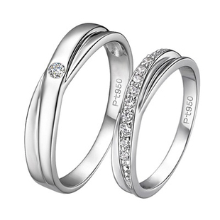  情人节礼物情侣戒指 PT950 婚戒 镀铂金仿真钻戒情侣对戒 银饰品