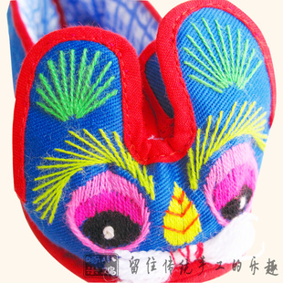  传统手工虎头鞋 宝宝学步软底布鞋 百日周岁送好礼（蓝）