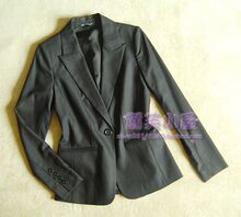 ELLEN TRACY 灰色丝羊毛混纺一粒扣长裤套装 <span class=H>0</span>~12码 特价