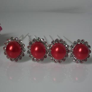  韩式新娘饰品新娘头饰结婚水钻盘头发饰水钻发卡发夹新娘红色头饰