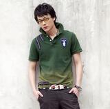 包邮SEVNJOEN夏新款洗水渐变海军风男士做旧短袖polo衫绿S091041