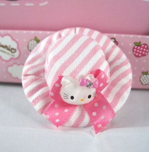  HELLO KITTY 凯蒂猫小礼帽条纹图案 卡通发夹儿童发夹