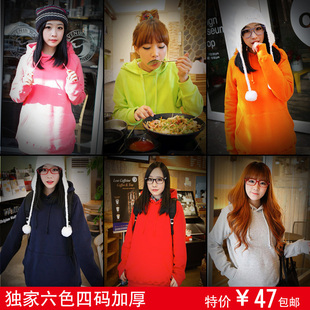  包邮秋冬新款韩版女装新款恩典大码学生装情侣加厚卫衣外套连帽衫